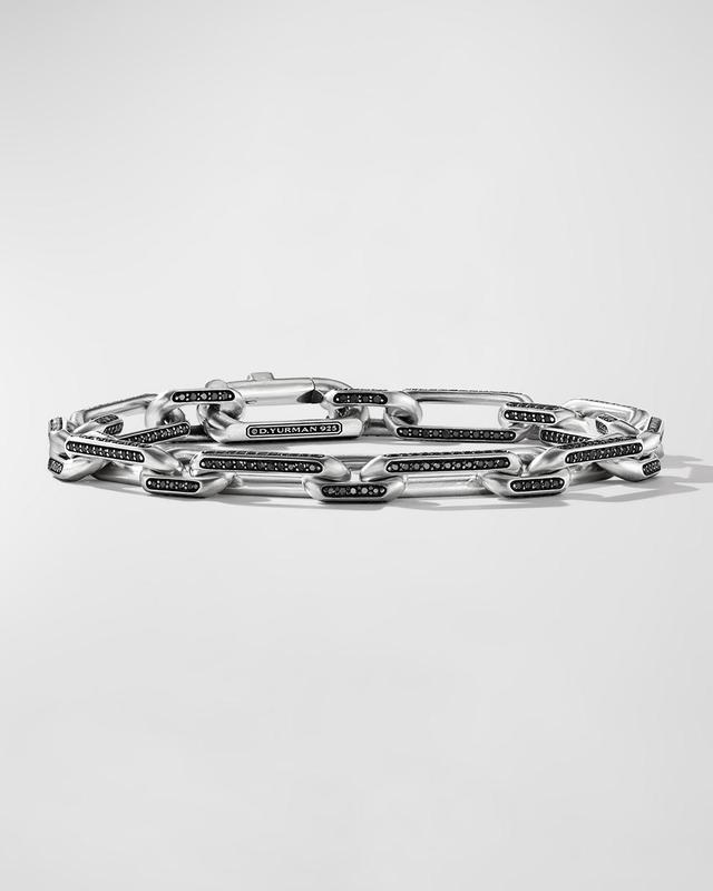 David Yurman Mens Sterling Silver Linked Chain Black Diamond Bracelet Product Image