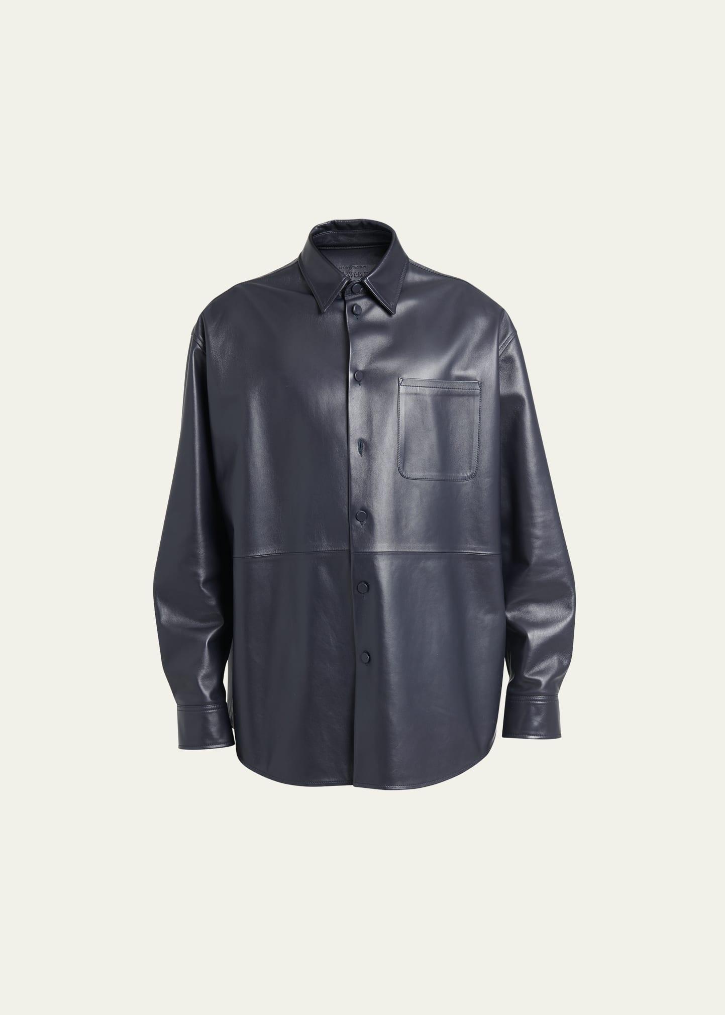 Mens Leather Overshirt with Patch Pocket Product Image