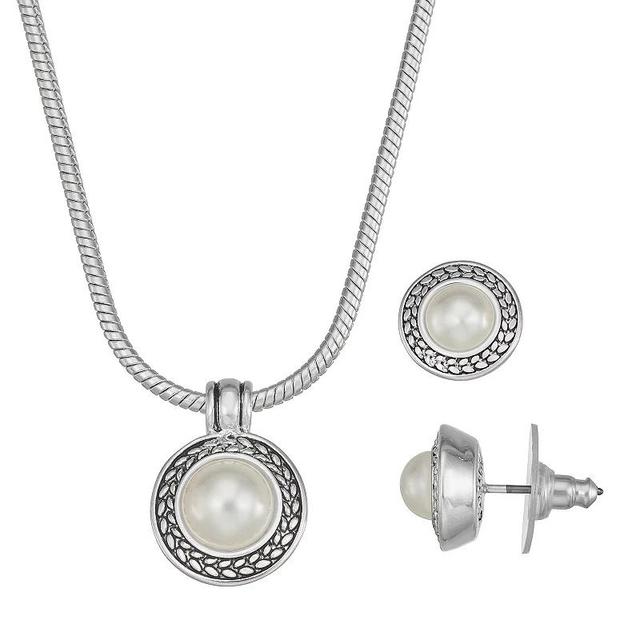 Napier Silver Tone Necklace & Stud Earring Set, Womens, White Product Image