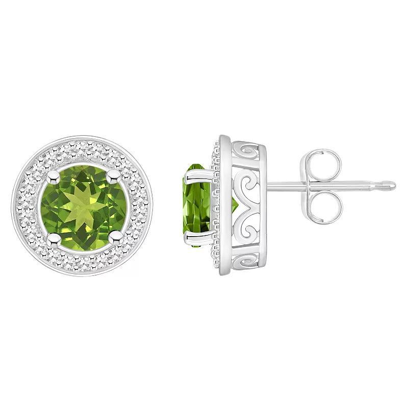 Macys Peridot (1-9/10 ct. t.w.) and Diamond (1/5 ct. t.w.) Halo Studs in Sterling Silver Product Image