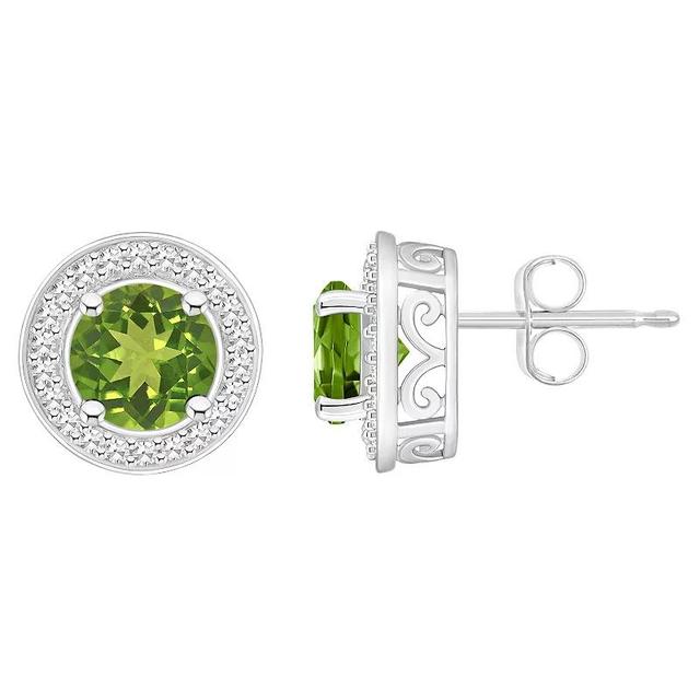 Macys Peridot (1-9/10 ct. t.w.) and Diamond (1/5 ct. t.w.) Halo Studs in Sterling Silver Product Image