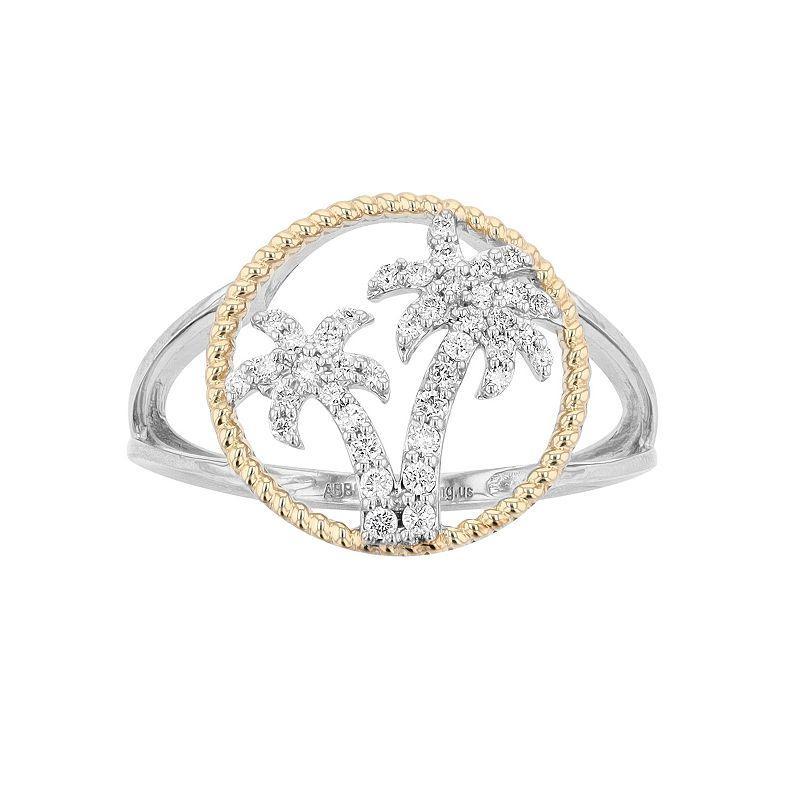 Ava Blue Two-Tone 14k Gold 1/8 Carat T.W. Diamond Palm Tree Ring, Womens, 14k Two Tone Product Image