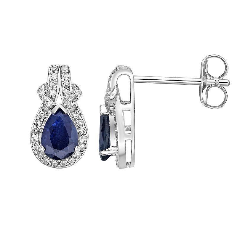 Gemminded 10k White Gold 1/5 Carat T.W. Diamond & Sapphire Earrings, Womens, Blue Product Image