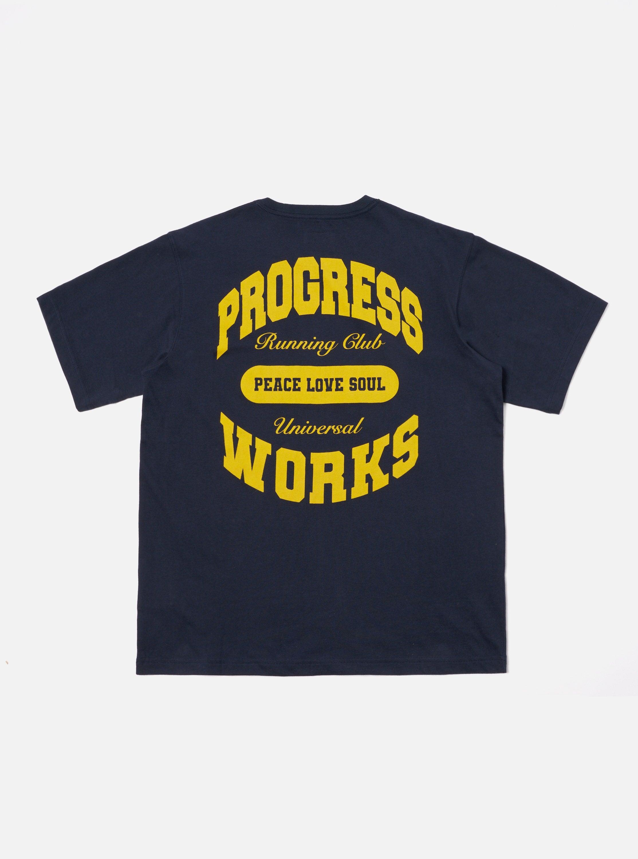 Universal Works x Progress Running Club Print Tee in Navy Single Jersey Product Image