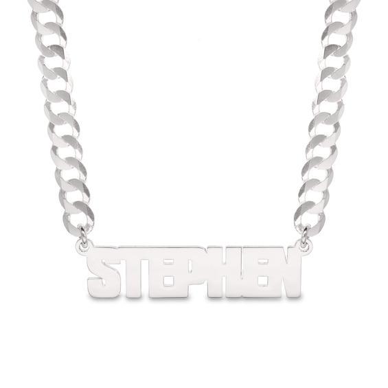 Men's Uppercase Block Name Necklace in Sterling Silver (1 Line) Product Image