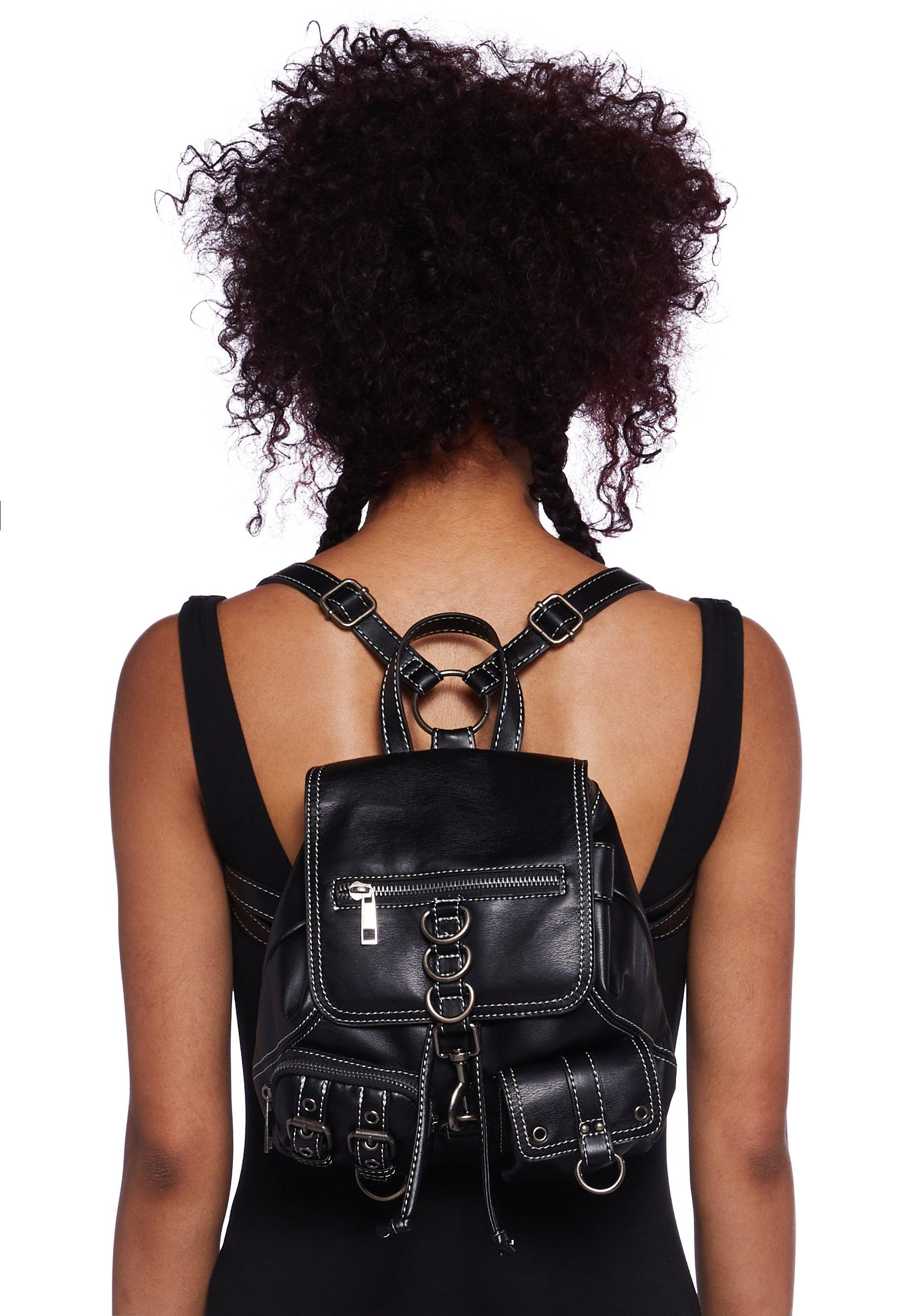 Current Mood Vegan Leather Mini Backpack With Pockets Y2K - Black Product Image