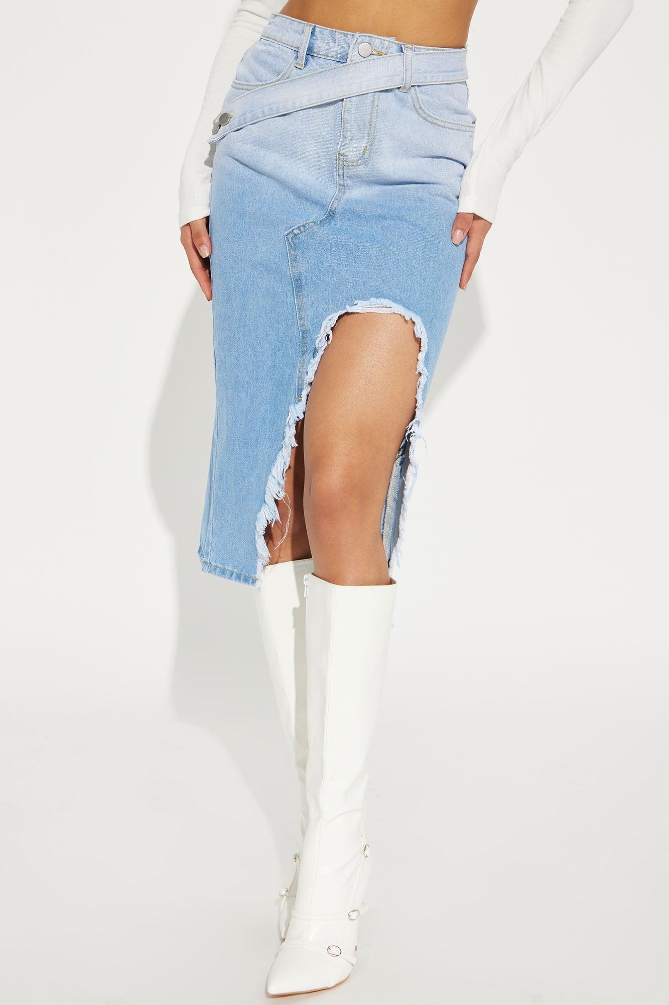 Saida Ombre Denim Midi Skirt - Light Wash product image