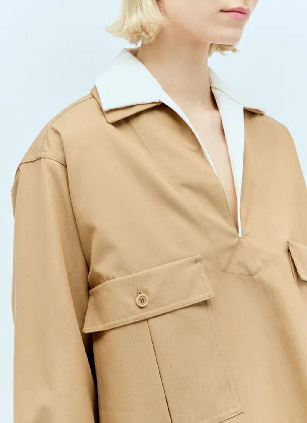 Oversized Canvas Blouse In Brown Product Image