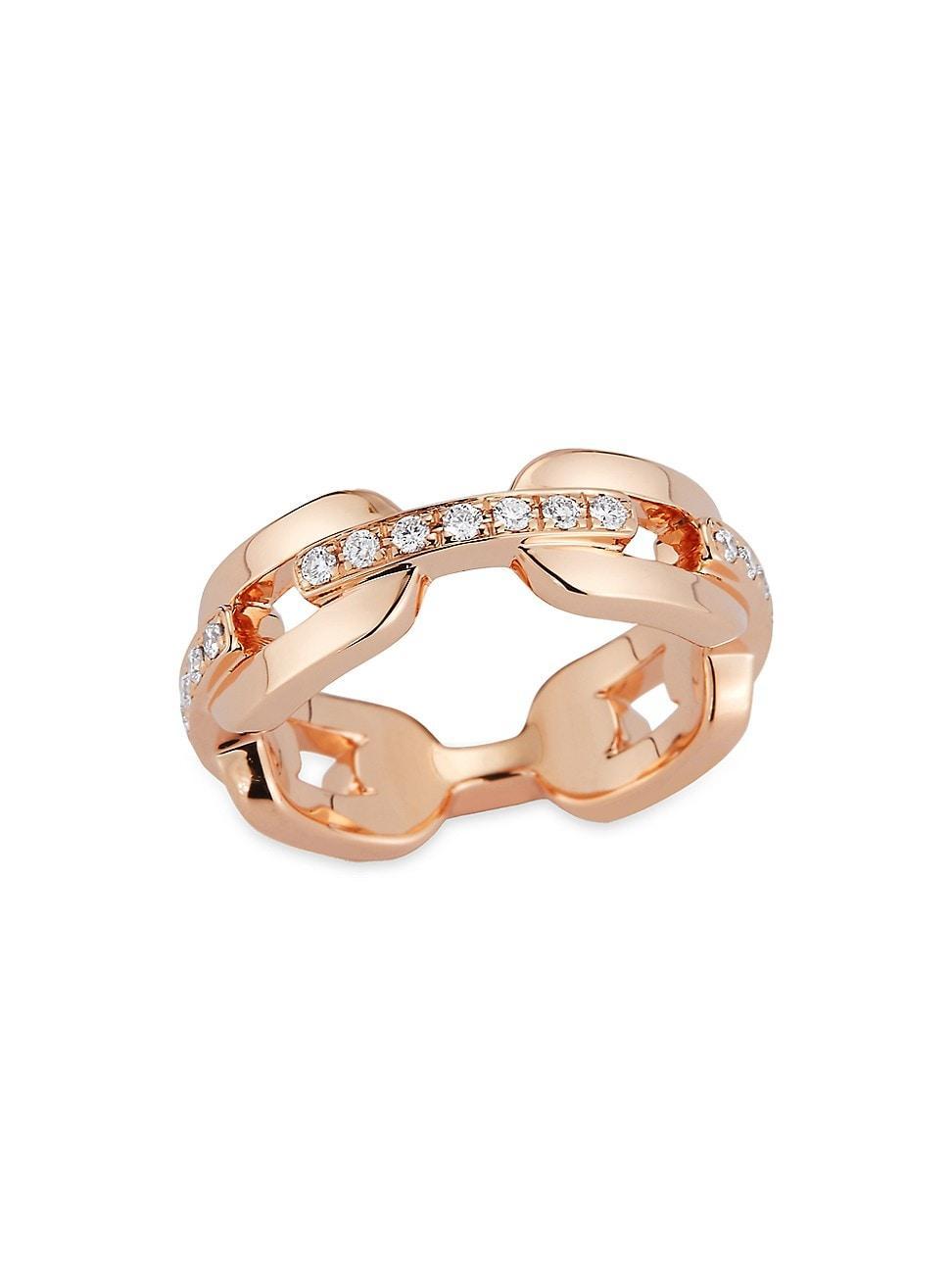 Womens Saxon 18K Rose Gold & Diamond Flat Chain Ring Product Image