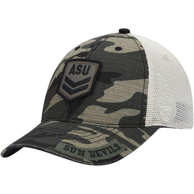 Mens Top of the World Camo/Cream Arizona State Sun Devils OHT Military Appreciation Shield Trucker Adjustable Hat, ASU Green Product Image