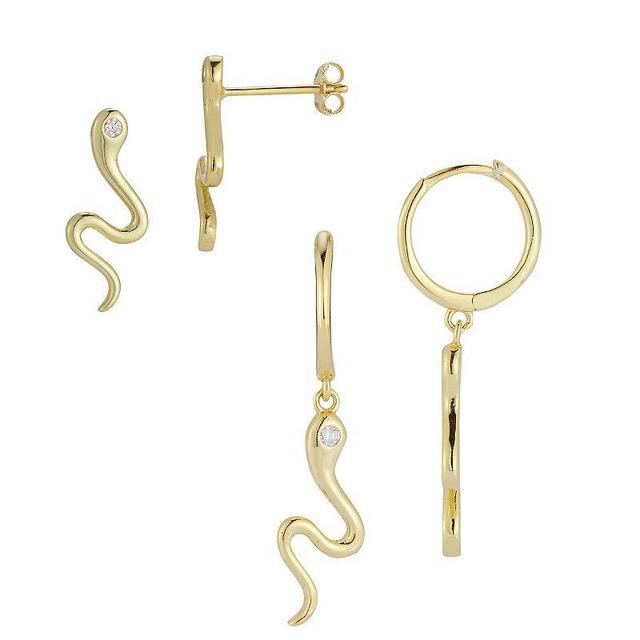 Sunkissed Sterling Cubic Zirconia Snake Stud & Hoop Drop Earring Duo Set, Womens, Gold Product Image