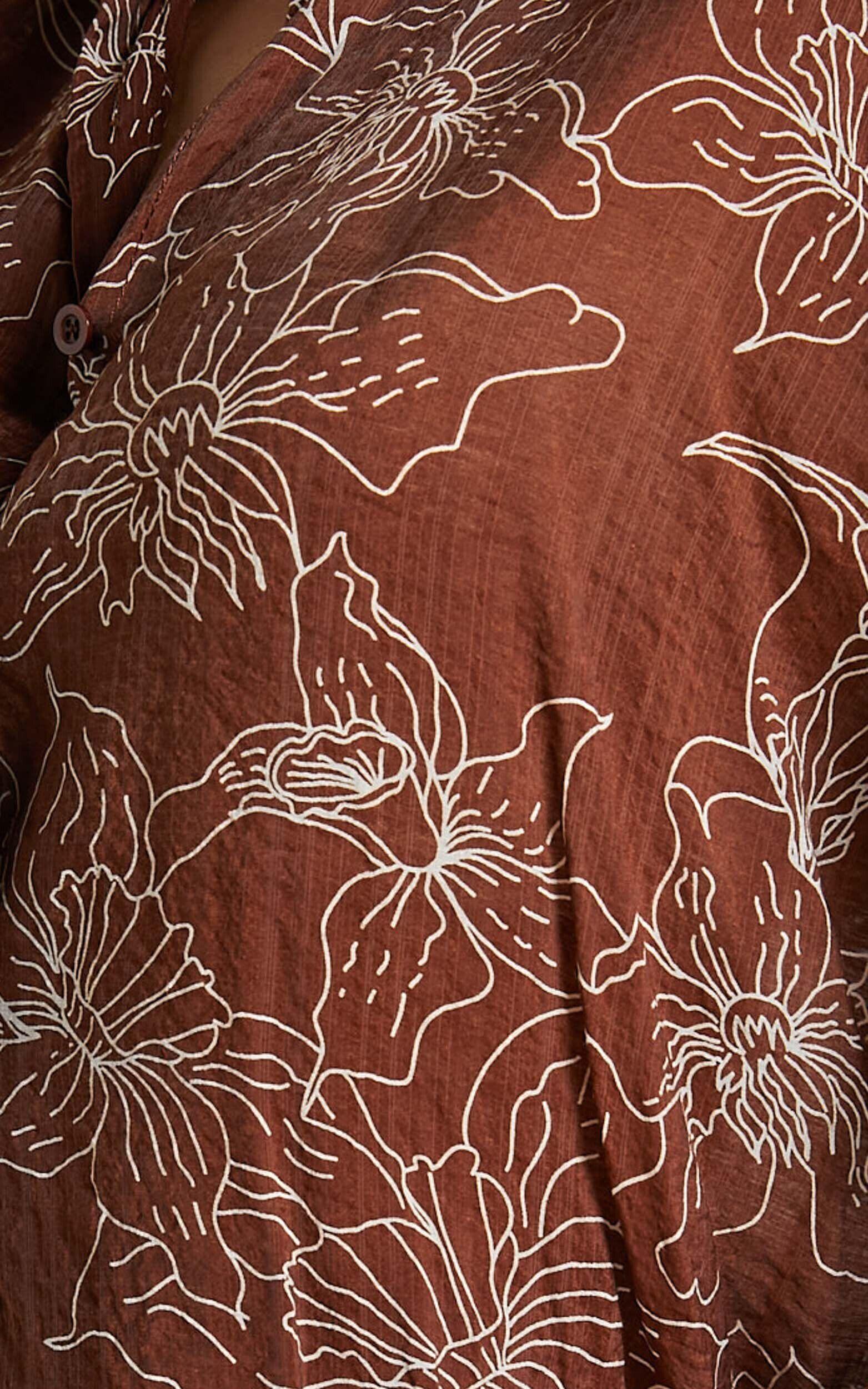 Alofi Top - Collared Button Through Short Sleeve Blouse in Brown Floral Product Image