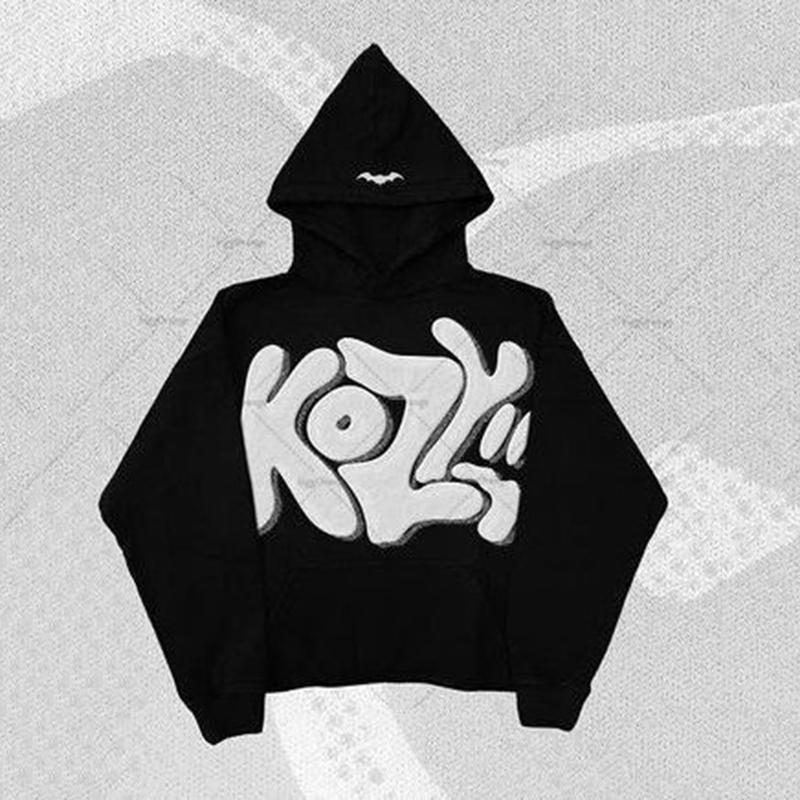 Puff Print Hip Hop Street Graphic Pullover Hoodie Product Image