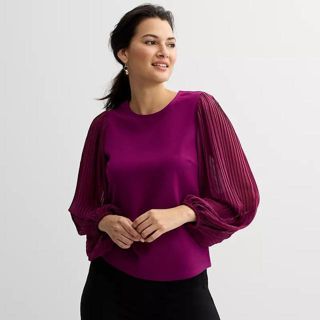 Womens Nine West Sheer Pleated Long Sleeve Top Product Image