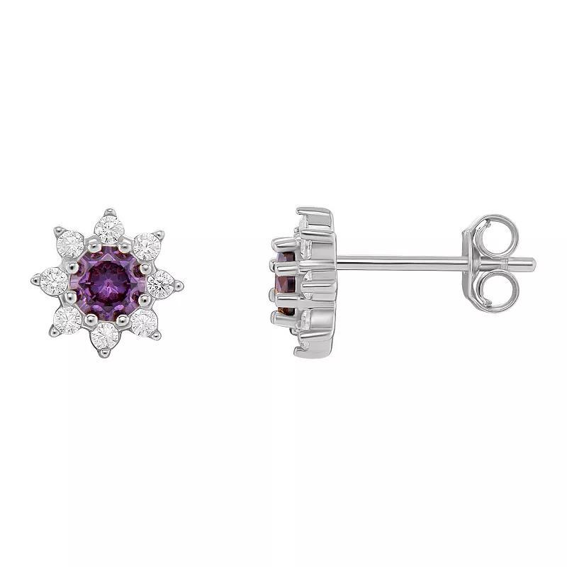 PRIMROSE Birthstone Cubic Zirconia Flower Stud Earrings, Womens, Silver Tone Feb Product Image