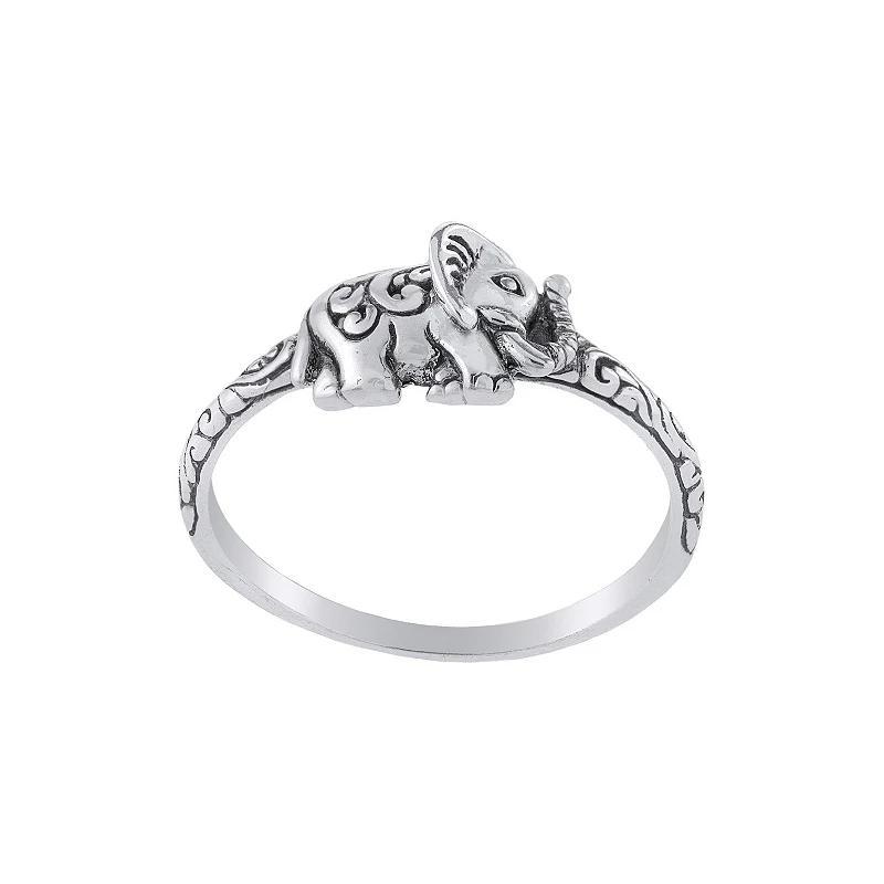 Main and Sterling Oxidized Sterling Silver Mini Elephant Ring, Womens Product Image