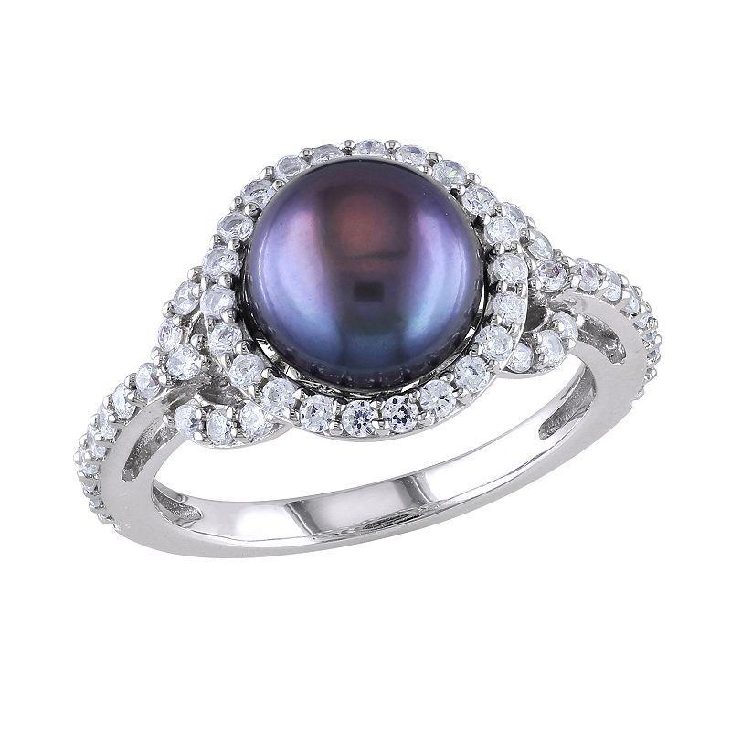 Stella Grace Sterling Silver Dyed Black Freshwater Cultured Pearl & Cubic Zirconia Ring, Womens Silvertone Product Image