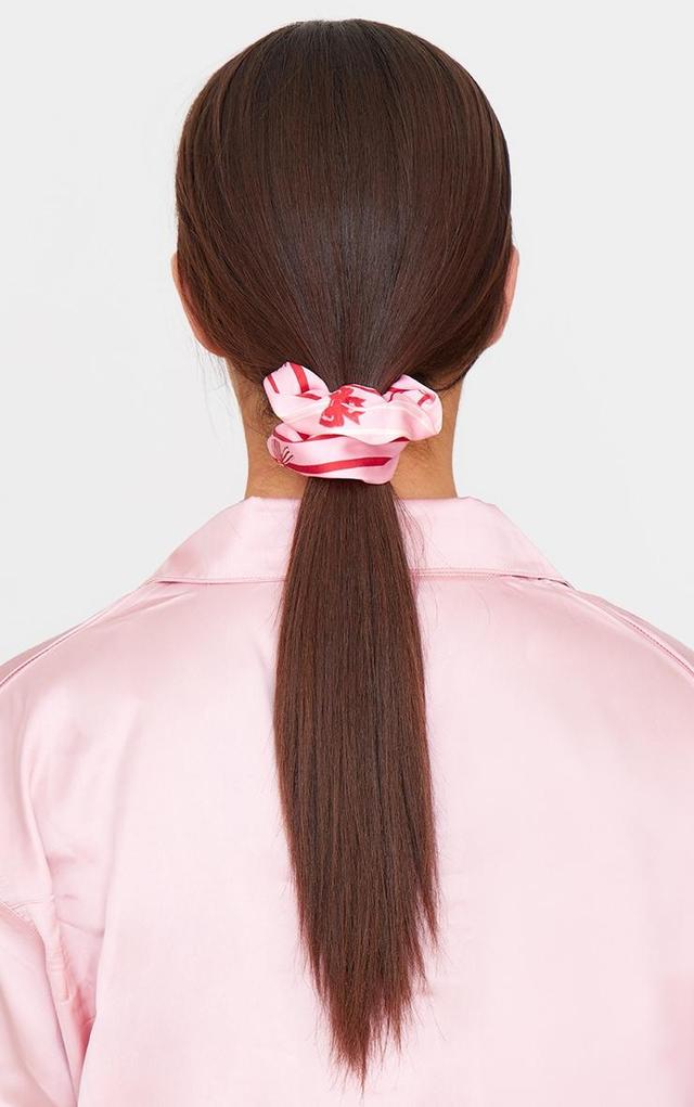 Pink 2 Pack Christmas Bow Print Satin Scrunchie Set Product Image