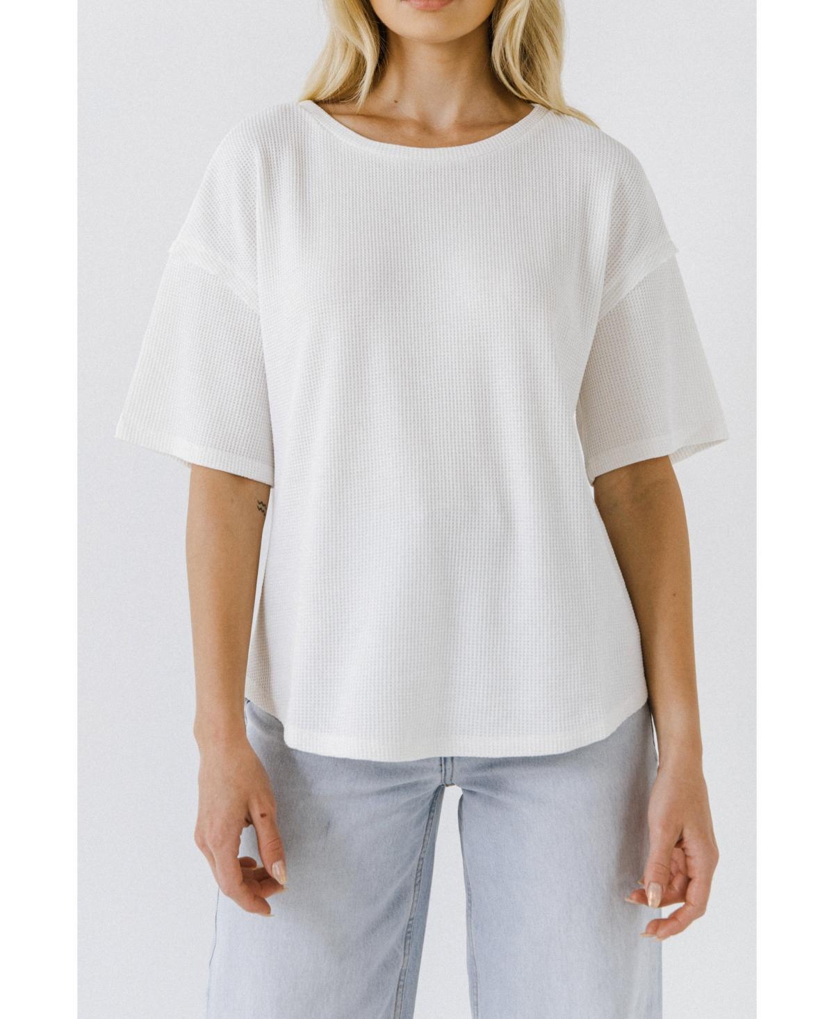 Free The Roses Women's Thermal Knit Top, White, Large Product Image