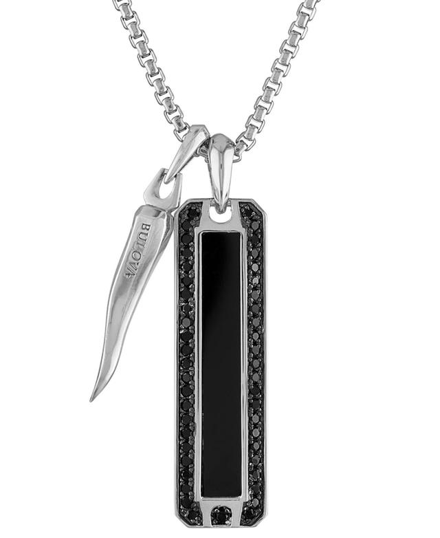 Bulova Mens Icon Black Onyx & Black Diamond (3/4 ct. t.w.) Pendant Necklace in Sterling Silver, 24 + 2 extender Product Image