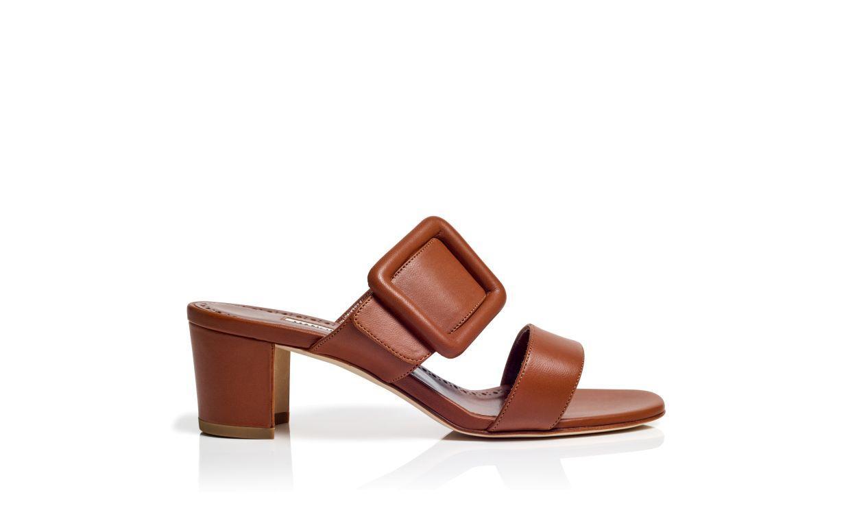 TITUBANEW Brown Nappa Leather Open Toe Mules Product Image