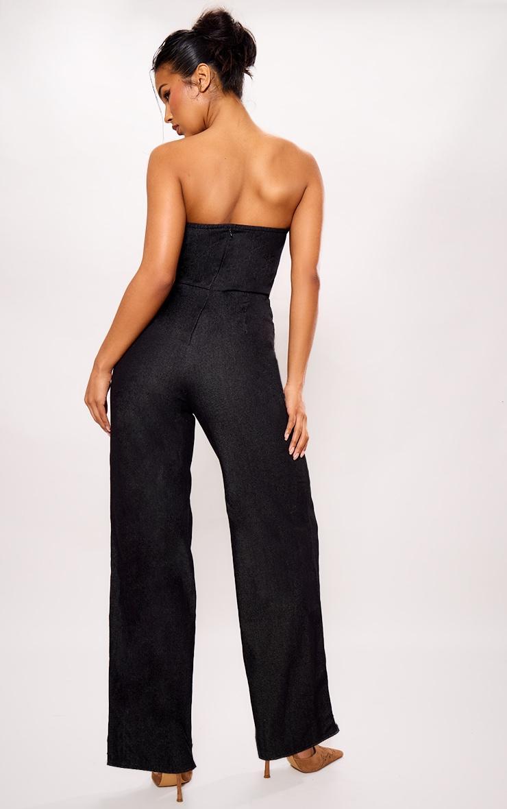 Black Twill Bandeau Wide Leg Jumpsuit Product Image