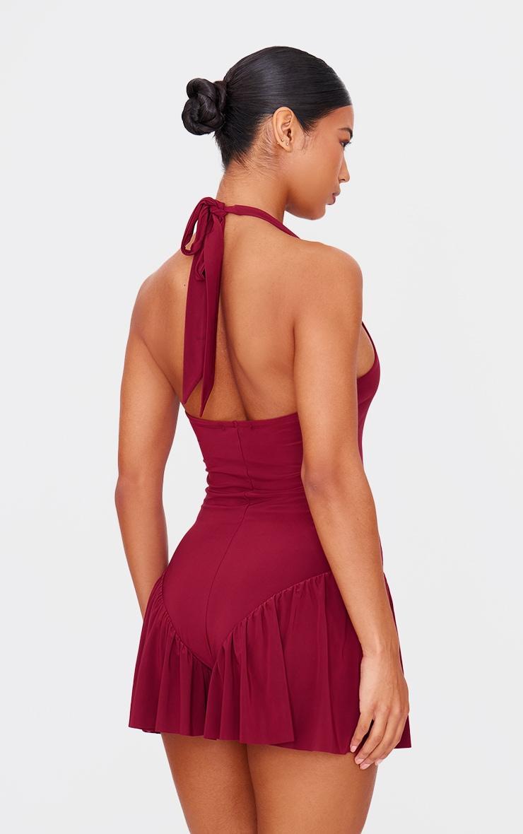 Burgundy Slinky Dropped Waist Plunge Romper Product Image