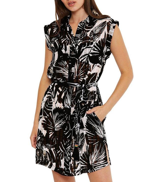 Trina Turk Lennox Leaf Print Button Front Cover-Up Shirt Dress Product Image