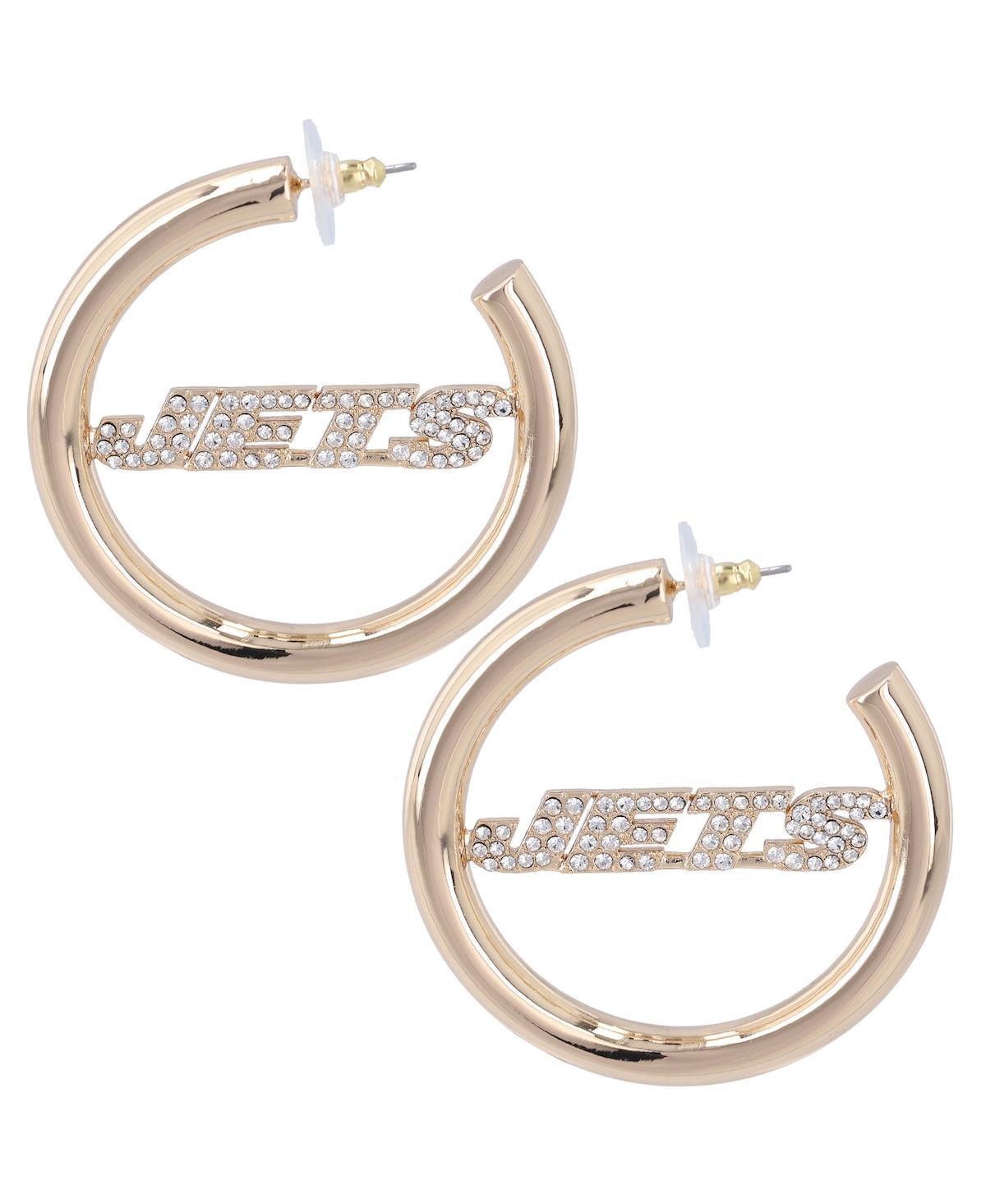 Womens Gold New York Jets Team Hoop Earrings Product Image