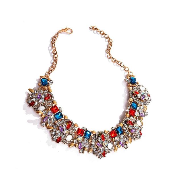 Sohi Womens Multicolour Stone Cluster Necklace Product Image