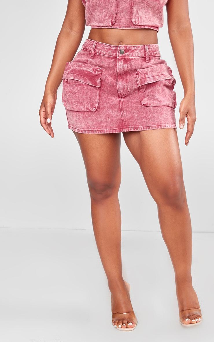 Shape Washed Red Denim Pocket Mini Skirt Product Image