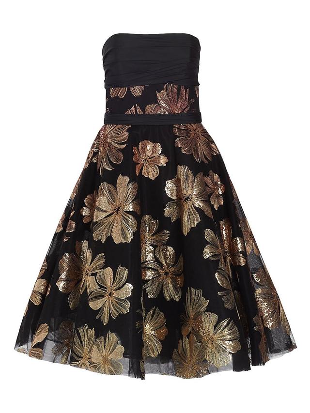 Womens Embroidered & Sequined Metallic Floral Tulle Cocktail Dress Product Image