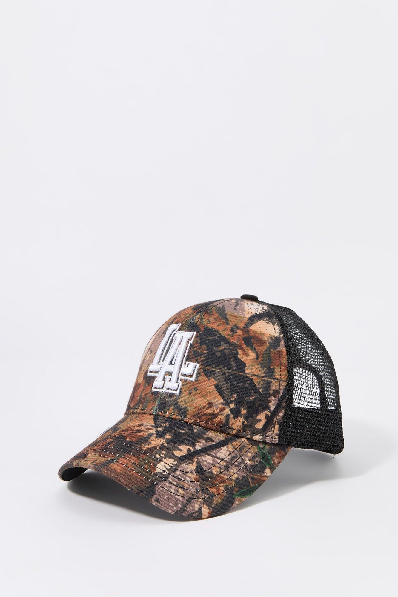 LA Embroidered Camo Print Trucker Hat Male Product Image