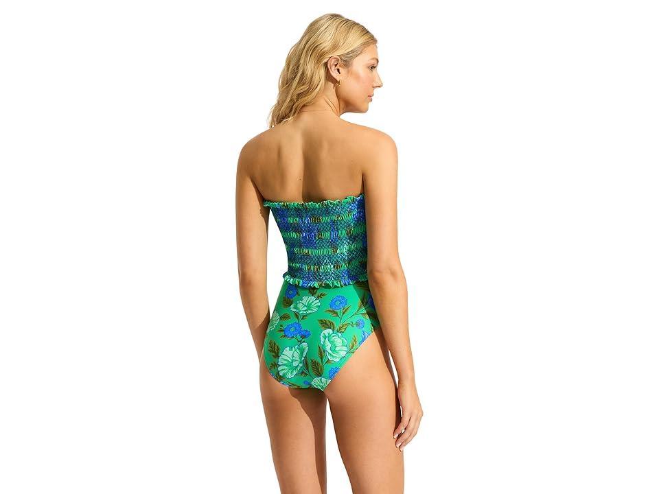 Seafolly Garden Party Shirred Bandeau One-Piece (Jade) Women's Swimsuits One Piece Product Image