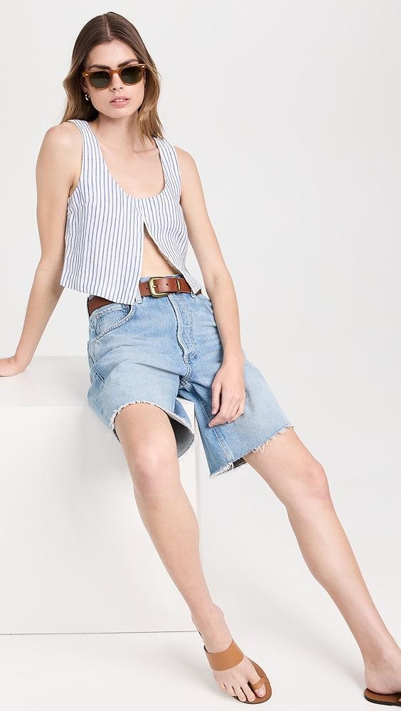 Madewell Scoopneck Crop Tank in Stripe 100% Linen | Shopbop Product Image