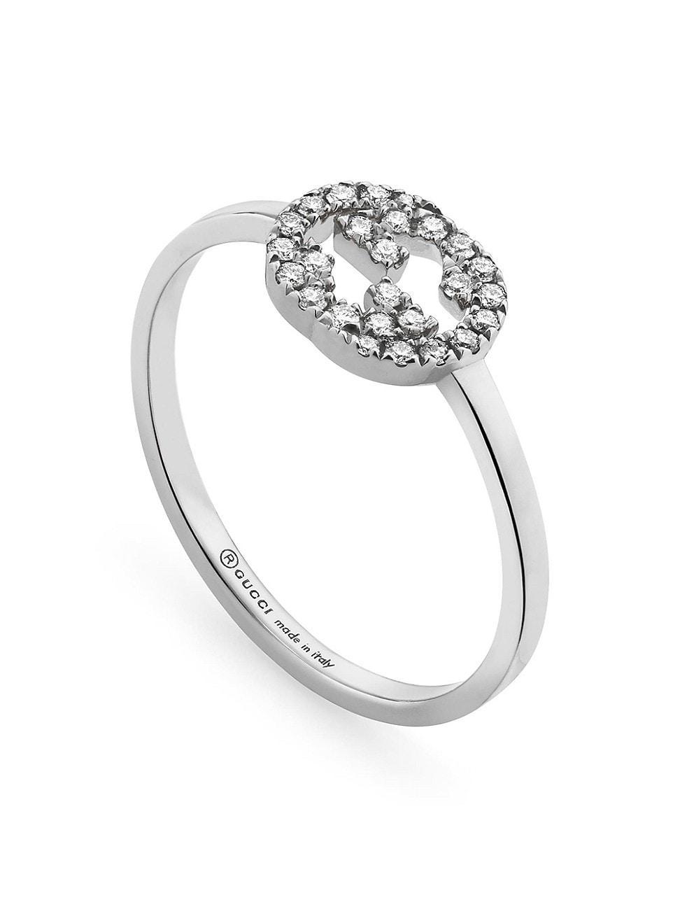 Womens Interlocking G 18K White Gold & 0.12 TCW Diamond Ring Product Image