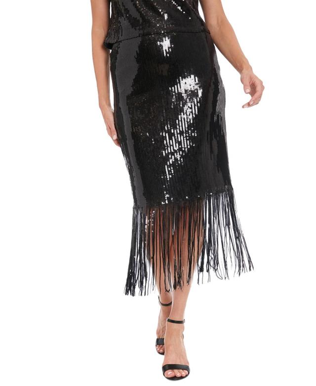 Muse Womens Sequinned Fringe-Hem Midi Skirt Product Image