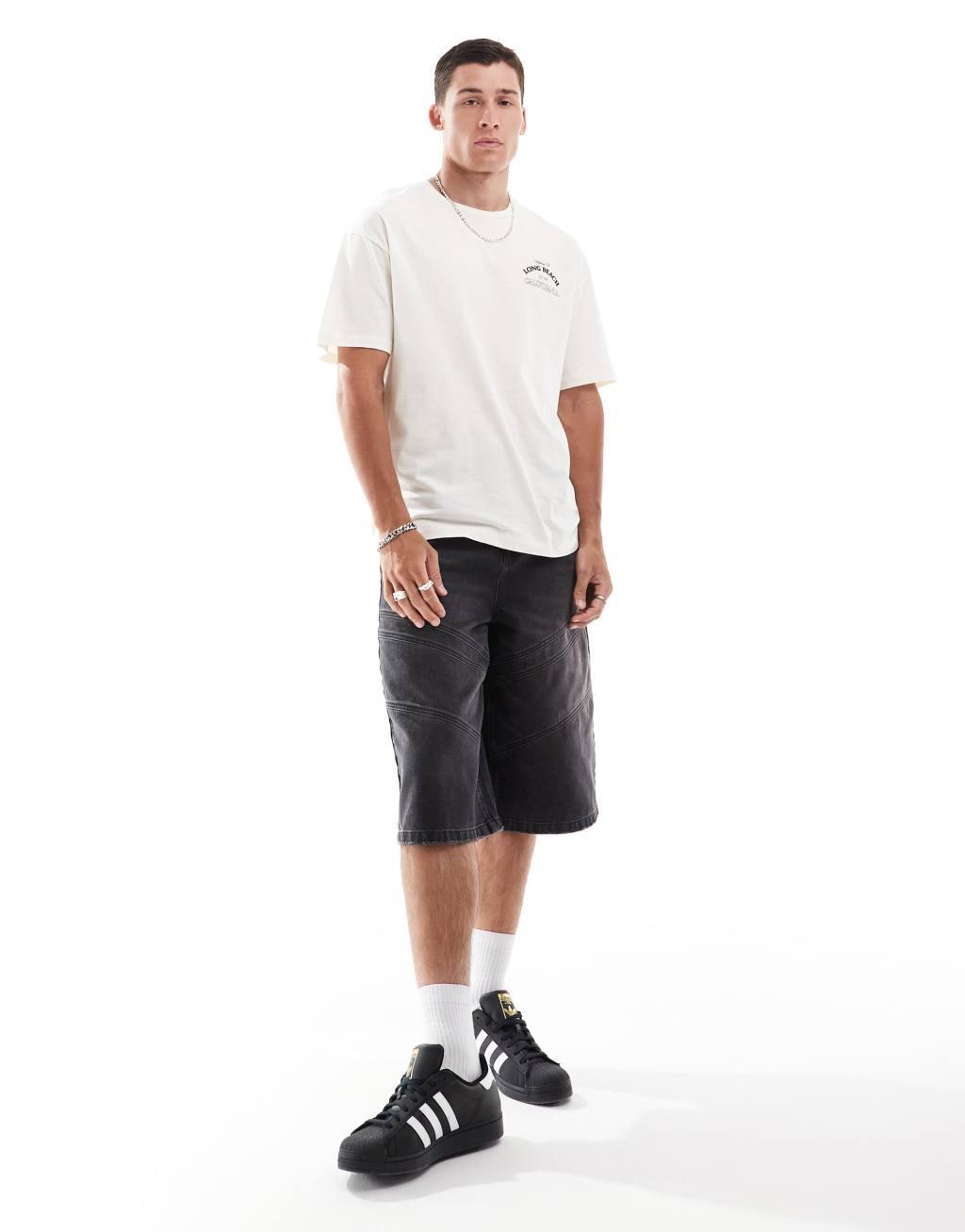 Jack & Jones oversized T-shirt with California back print in beige Product Image