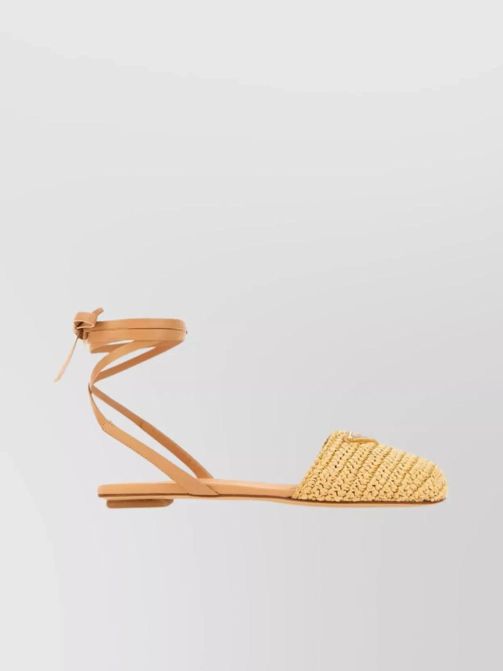 Woven Raffia Flat Sole Sandals In Beige product image