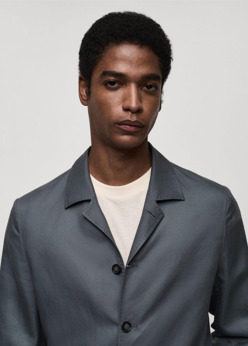 MANGO MAN - Lyocell linen overshirt with pockets petrol blueMen Product Image