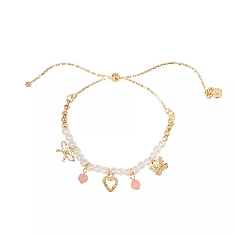 LC Lauren Conrad Gold Tone Simulated Pearl Charm Adjustable Bracelet, Womens, White Product Image