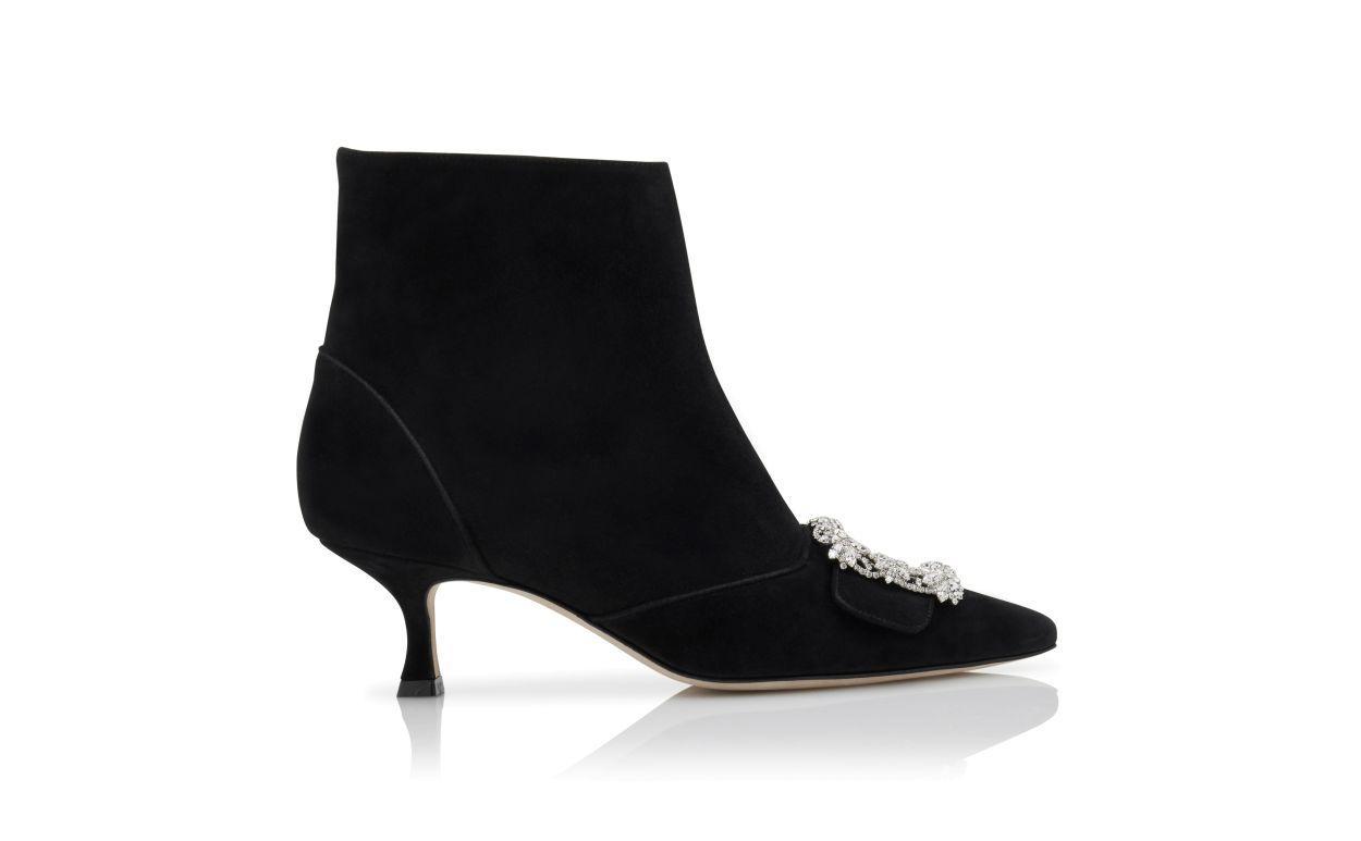 BAYLOW JEWEL Black Suede Crystal Buckle Ankle Boots Product Image