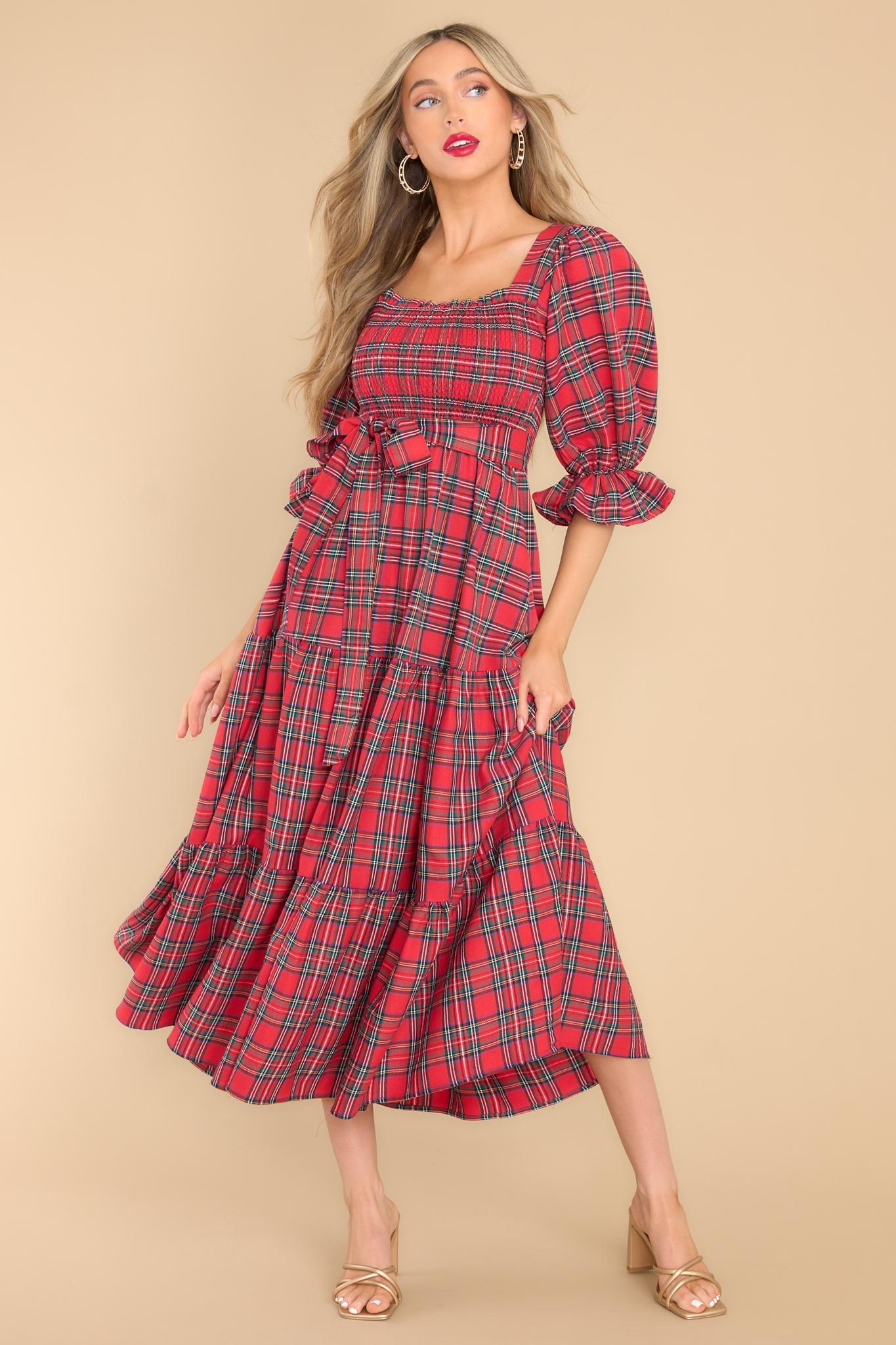 Aura All Is Calm Red Plaid Maxi Dress Product Image