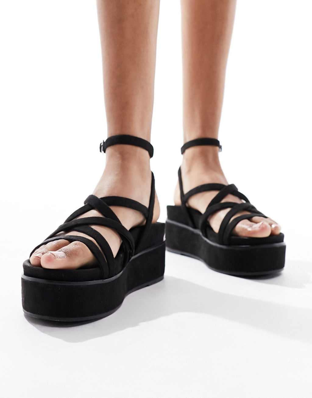 ASOS DESIGN Taurus 2 strappy flatform sandals in black Product Image