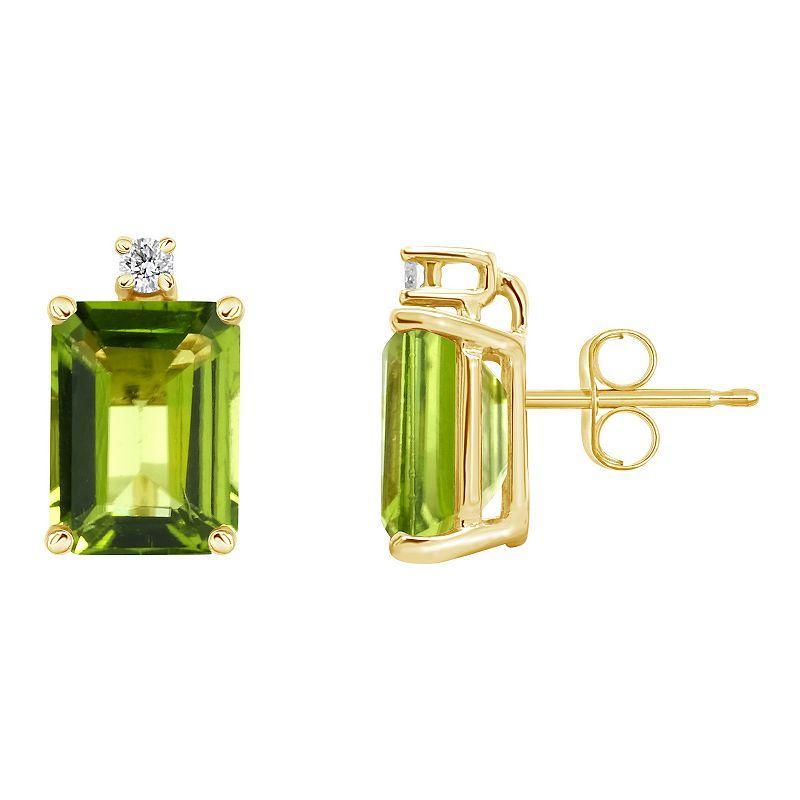 Belk & Co 14K Gold 8X6 Emerald Cut Peridot Diamond Accent Earrings Product Image