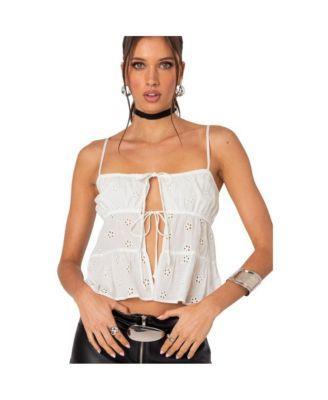 Edikted Womens Chelsea Tie Front Eyelet Tank Top Product Image