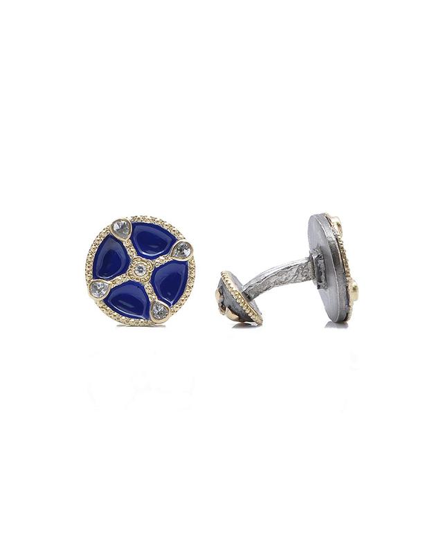 Mens Romero 18K Gold Enamel Round Shield Cufflinks w/ Diamonds Product Image