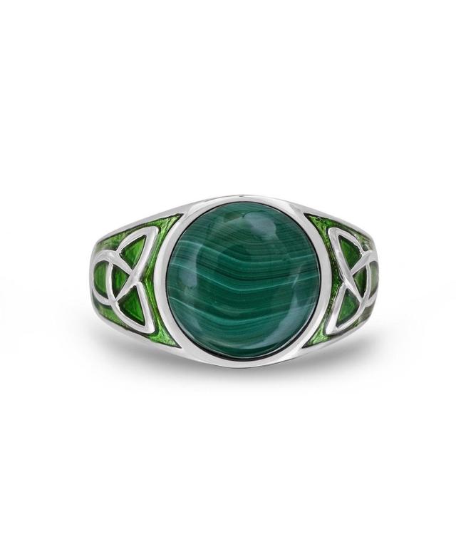 LuvMyJewelry Malachite Cabochon Flat Back Gemstone Sterling Silver Men Signet Ring with Enamel Product Image