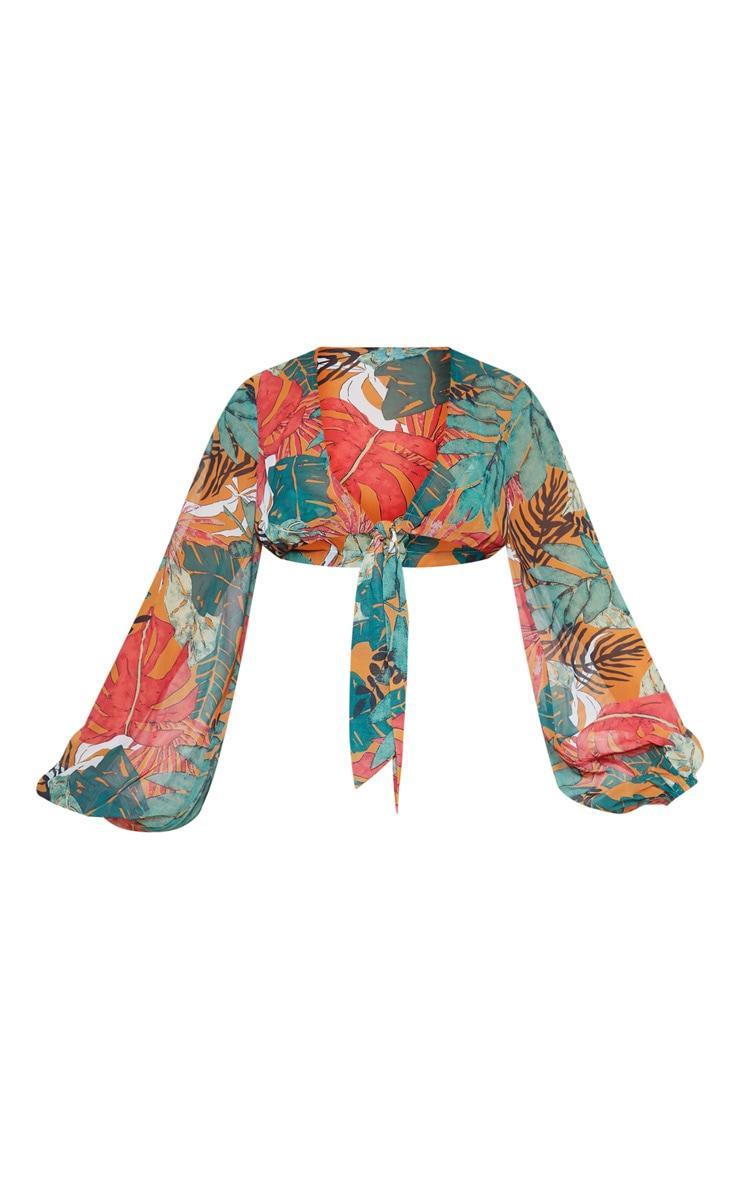 Orange Big Leaf Tie Front Beach Top Product Image