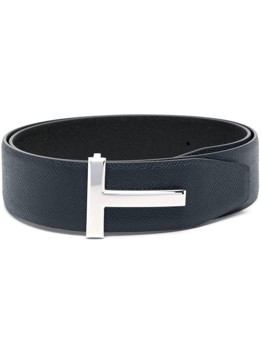 T Logo-buckle Leather Belt In Blau Product Image